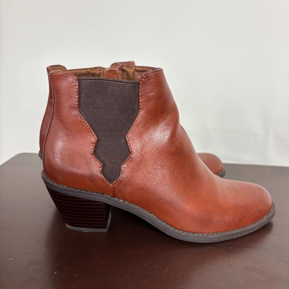 Sonoma Mckinzie Saddle Brown Faux Leather Ankle Booties Women's 7.5